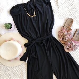 Strapless tie-waist jumpsuit